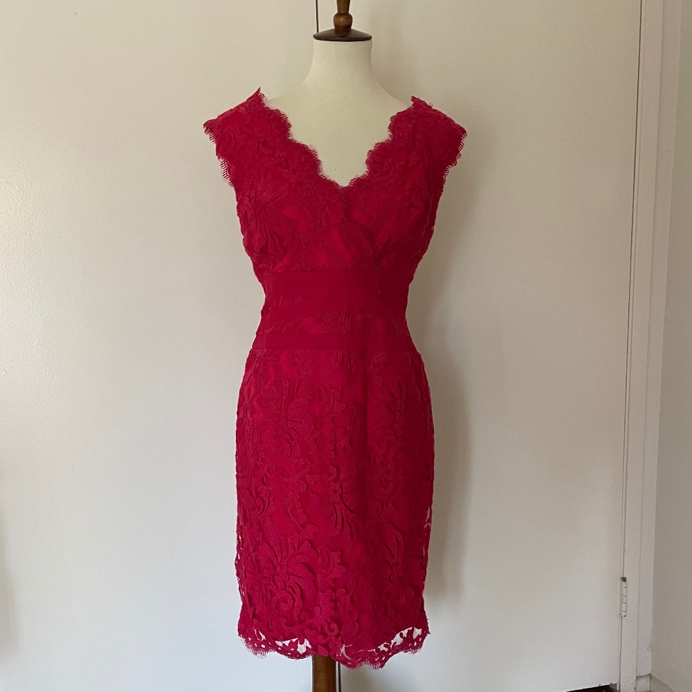 Tadashi Shoji Red Lace & Tulle Sheath Night Out Dress, Originally $298